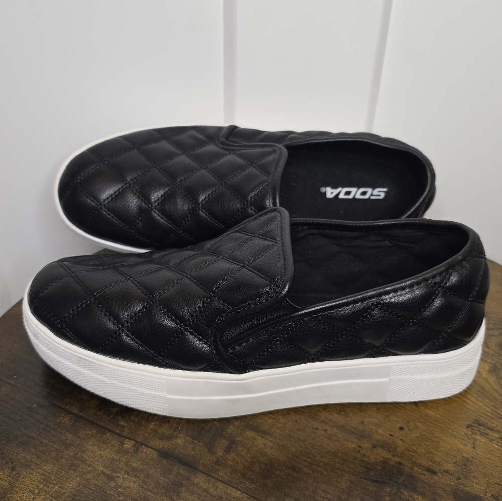 Soda Black Quilted Slip-On Sneakers